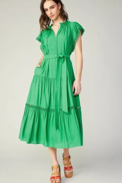 Current Air Midi Dresses-Eyelet Lace Midi Dress SPRINGGREEN