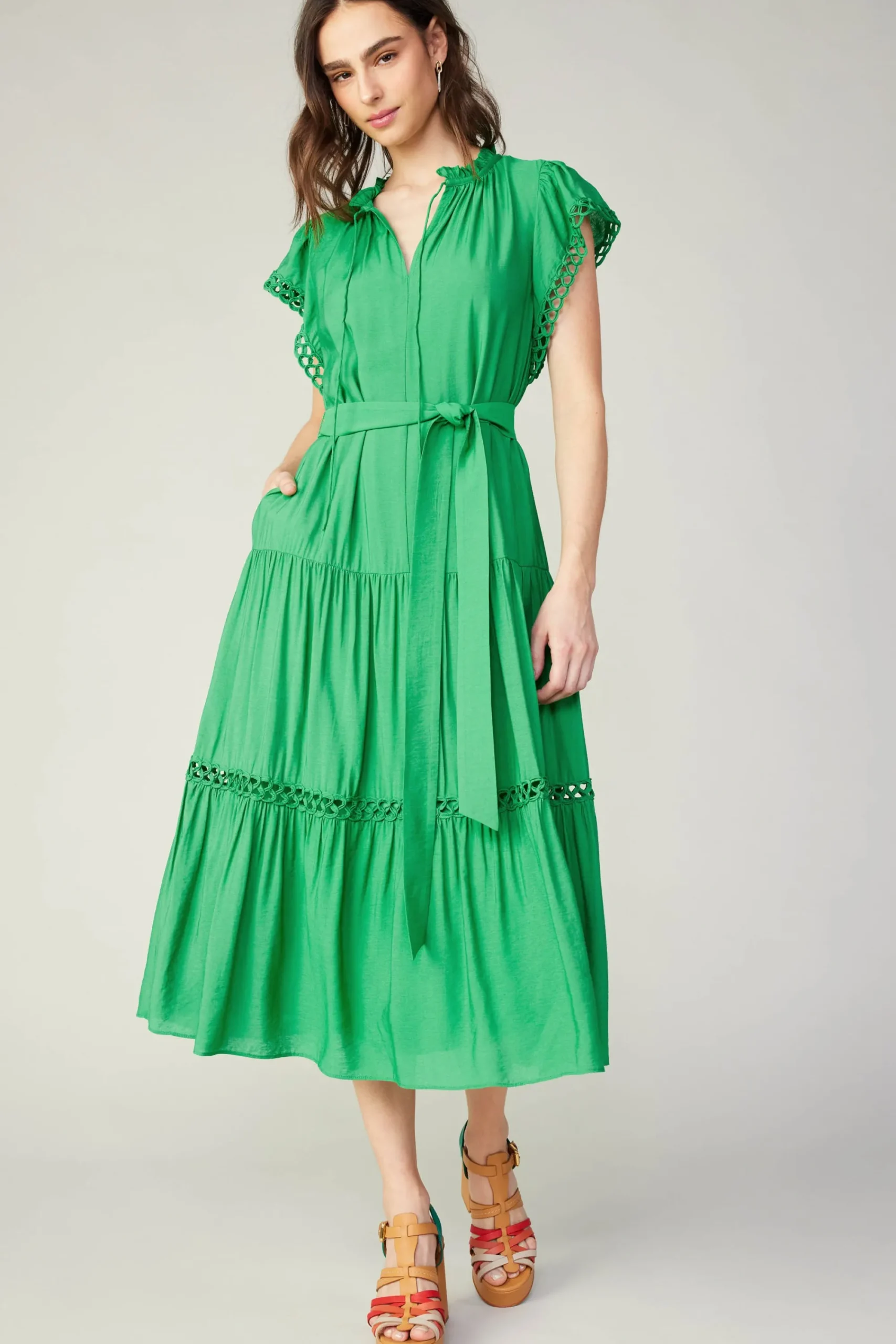 Current Air Midi Dresses-Eyelet Lace Midi Dress SPRINGGREEN
