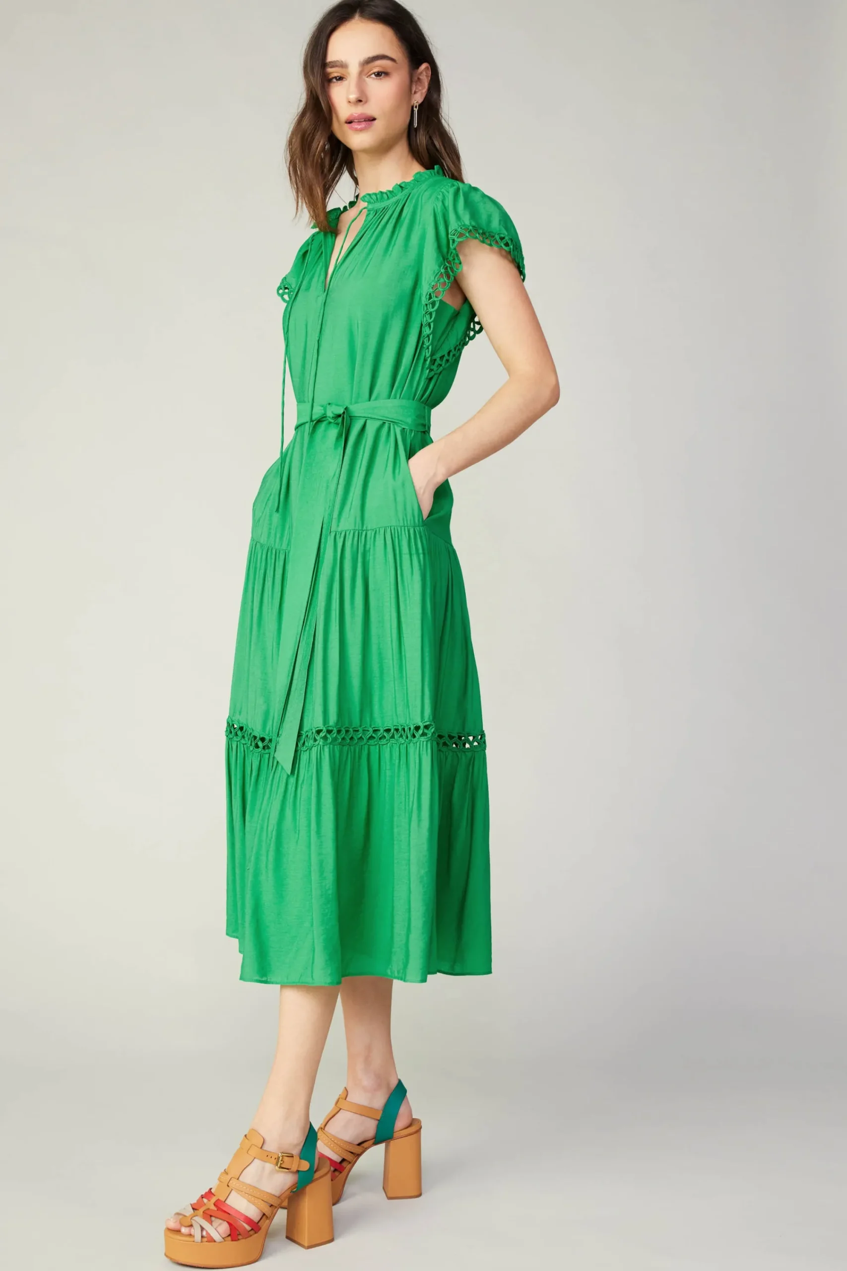 Current Air Midi Dresses-Eyelet Lace Midi Dress SPRINGGREEN