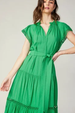 Current Air Midi Dresses-Eyelet Lace Midi Dress SPRINGGREEN
