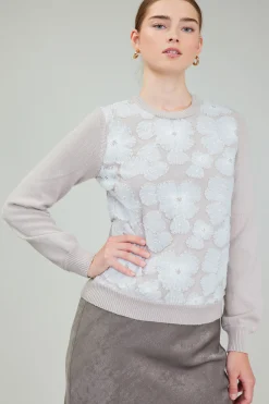 Current Air Knitwear | Sweaters-Floral Applique Sweater LIGHTBEIGE