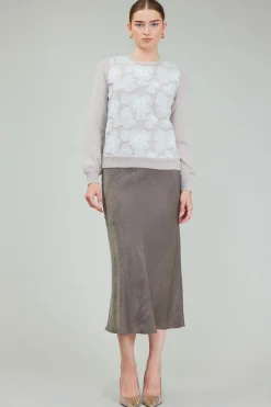 Current Air Knitwear | Sweaters-Floral Applique Sweater LIGHTBEIGE