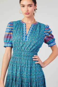 Current Air Midi Dresses-Floral Bohemian Midi Dress BLUEMLT