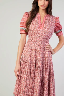 Current Air Midi Dresses-Floral Bohemian Midi Dress REDMLT