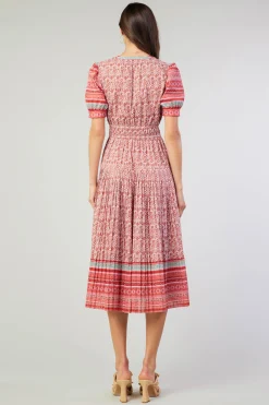 Current Air Midi Dresses-Floral Bohemian Midi Dress REDMLT