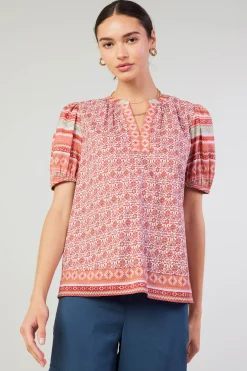 Current Air Short Sleeve Tops-Floral Bohemian Top REDMLT