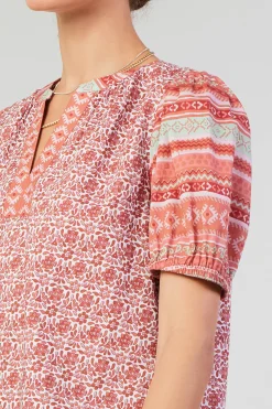 Current Air Short Sleeve Tops-Floral Bohemian Top REDMLT