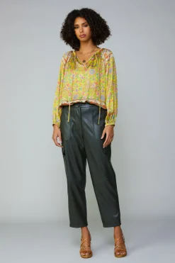 Current Air Long Sleeve Tops-Floral Border Print Raglan Blouse YELLOWMLT