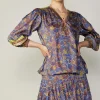 Current Air Long Sleeve Tops-Floral Border Print Top BLUEBROWNMLT