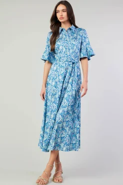 Current Air Midi Dresses-Floral Buttondown Shirt Dress BLUEMLT