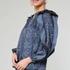Current Air Long Sleeve Tops-Floral Constellation Blouse NAVY