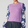 Current Air Long Sleeve Tops | Sweaters-Floral Contrast Sleeve Sweater Top LILAC