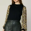 Current Air Long Sleeve Tops | Sweaters-Floral Contrast Sweater Top BLACKFLORAL