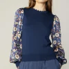 Current Air Long Sleeve Tops | Sweaters-Floral Contrast Sweater Top NAVYFLORAL