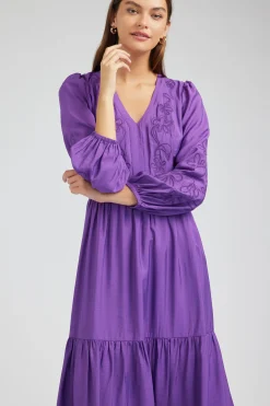 Current Air Midi Dresses-Floral Embroidered Maxi Dress PLUM