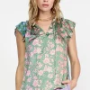 Current Air Sleeveless Tops-Floral Gradient Ruffled Blouse FLORALGREENMLT