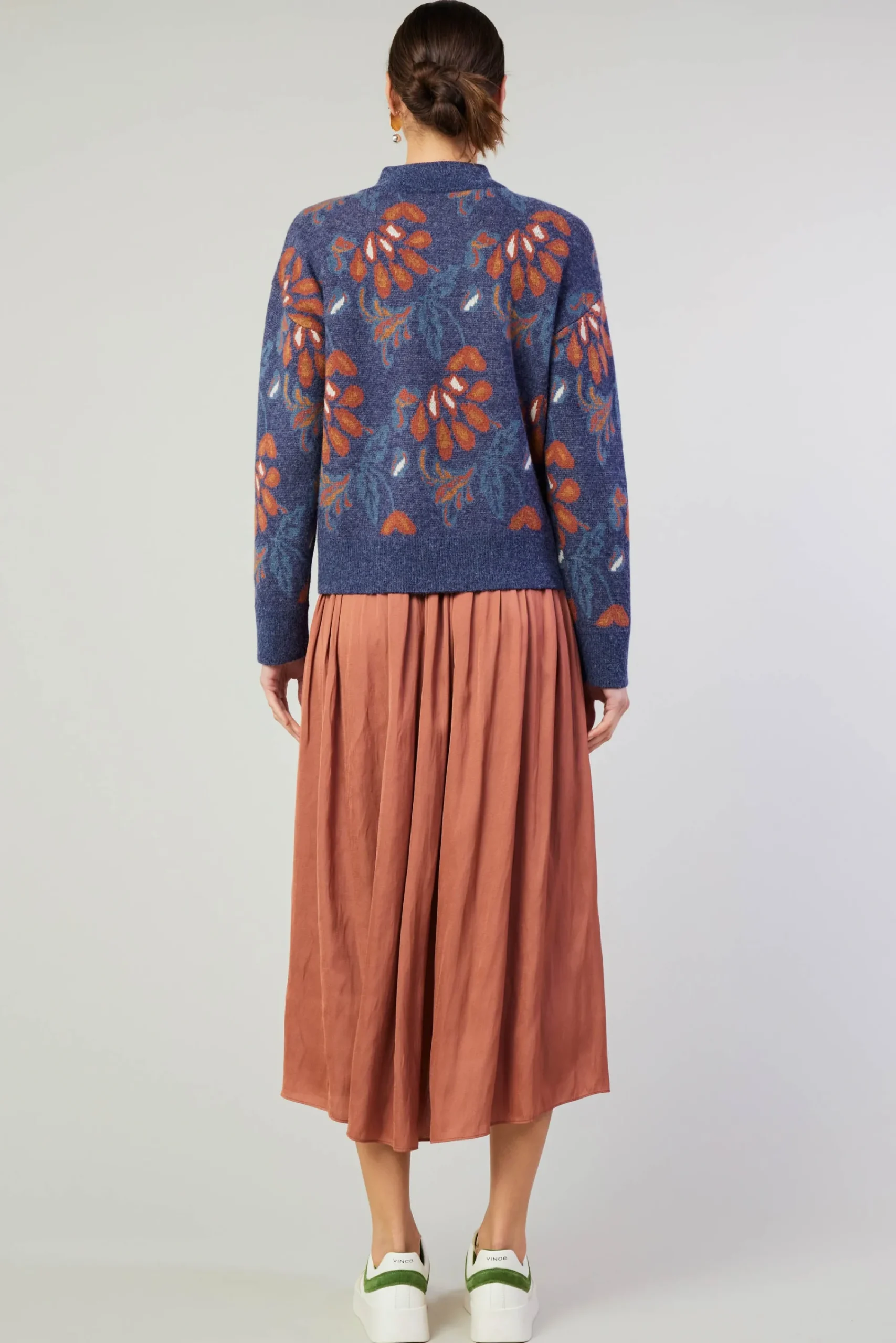 Current Air Knitwear | Sweaters-Floral Jacquard Zip Sweater DENIMBLUE
