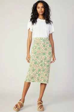Current Air Knitwear-Floral Knit Midi Skirt GREENMLT