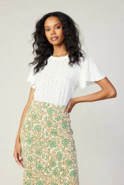 Current Air Knitwear-Floral Knit Midi Skirt GREENMLT