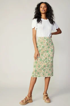 Current Air Knitwear-Floral Knit Midi Skirt GREENMLT