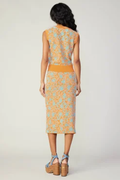 Current Air Knitwear | Skirts-Floral Knit Midi Skirt ORANGEMLT