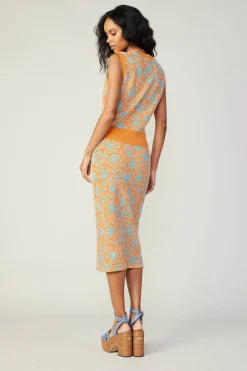 Current Air Knitwear | Skirts-Floral Knit Midi Skirt ORANGEMLT