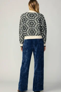 Current Air Sweaters-Floral Mock Neck Sweater BLACK