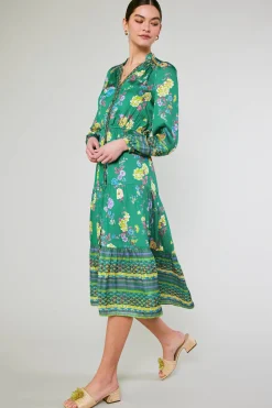 Current Air Midi Dresses-Floral Motif Buttondown Dress GREENFLORALMLT
