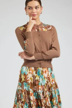 Current Air Cardigans-Floral Motif Cardigan BROWNMLT