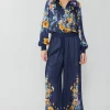 Current Air Pants-Floral Motif Wide Pants FLORALBLUEMLT