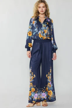 Current Air Pants-Floral Motif Wide Pants FLORALBLUEMLT