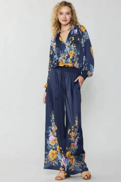 Current Air Pants-Floral Motif Wide Pants FLORALBLUEMLT