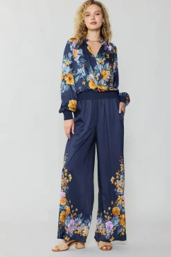 Current Air Pants-Floral Motif Wide Pants FLORALBLUEMLT