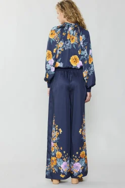 Current Air Pants-Floral Motif Wide Pants FLORALBLUEMLT