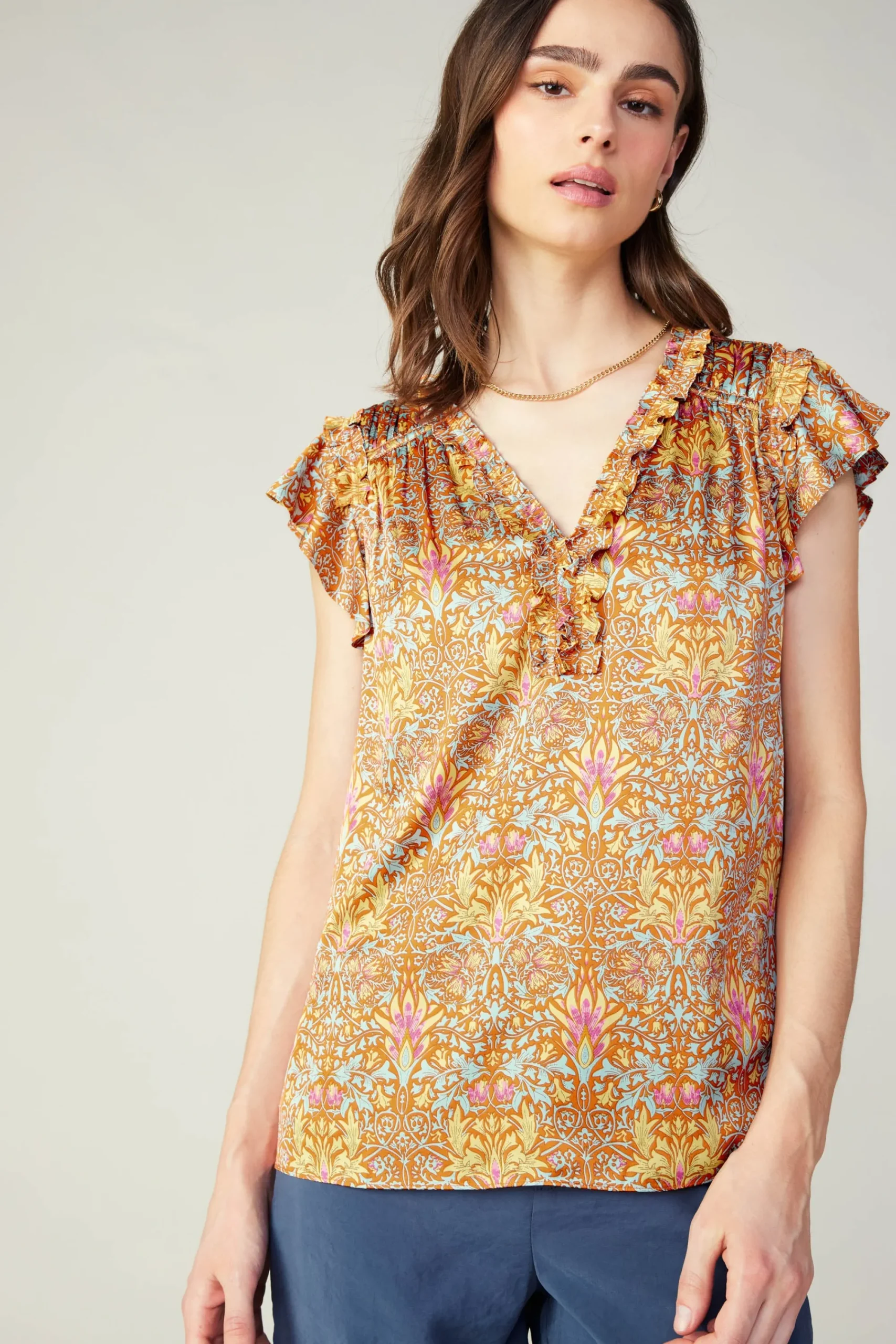 Current Air Sleeveless Tops | Short Sleeve Tops-Floral Nouveau Blouse ORANGEMLT