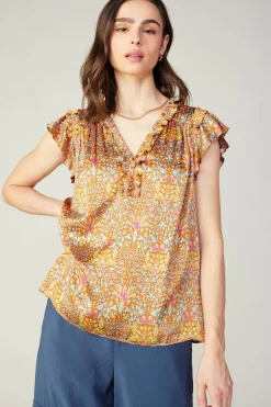 Current Air Sleeveless Tops | Short Sleeve Tops-Floral Nouveau Blouse ORANGEMLT