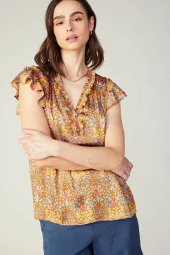 Current Air Sleeveless Tops | Short Sleeve Tops-Floral Nouveau Blouse ORANGEMLT