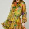 Current Air Mini Dresses-Floral Organza Mini Dress YELLOW