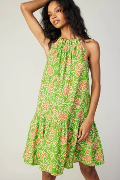 Current Air Mini Dresses-Floral Patterned Halter Mini Dress GREENORANGEMLT