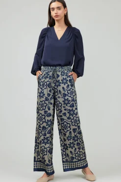 Current Air Pants-Floral Patterned Pull On Pants BLUEMLT