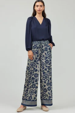 Current Air Pants-Floral Patterned Pull On Pants BLUEMLT