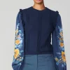 Current Air Sweaters-Floral Print Contrast Sweater Top NAVY
