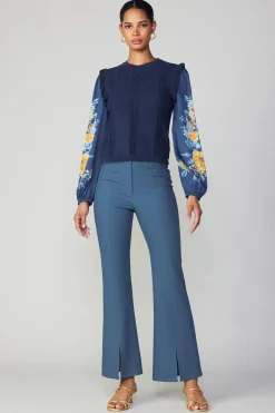 Current Air Sweaters-Floral Print Contrast Sweater Top NAVY