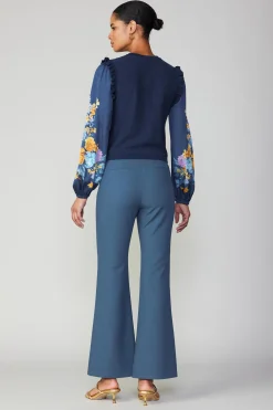 Current Air Sweaters-Floral Print Contrast Sweater Top NAVY