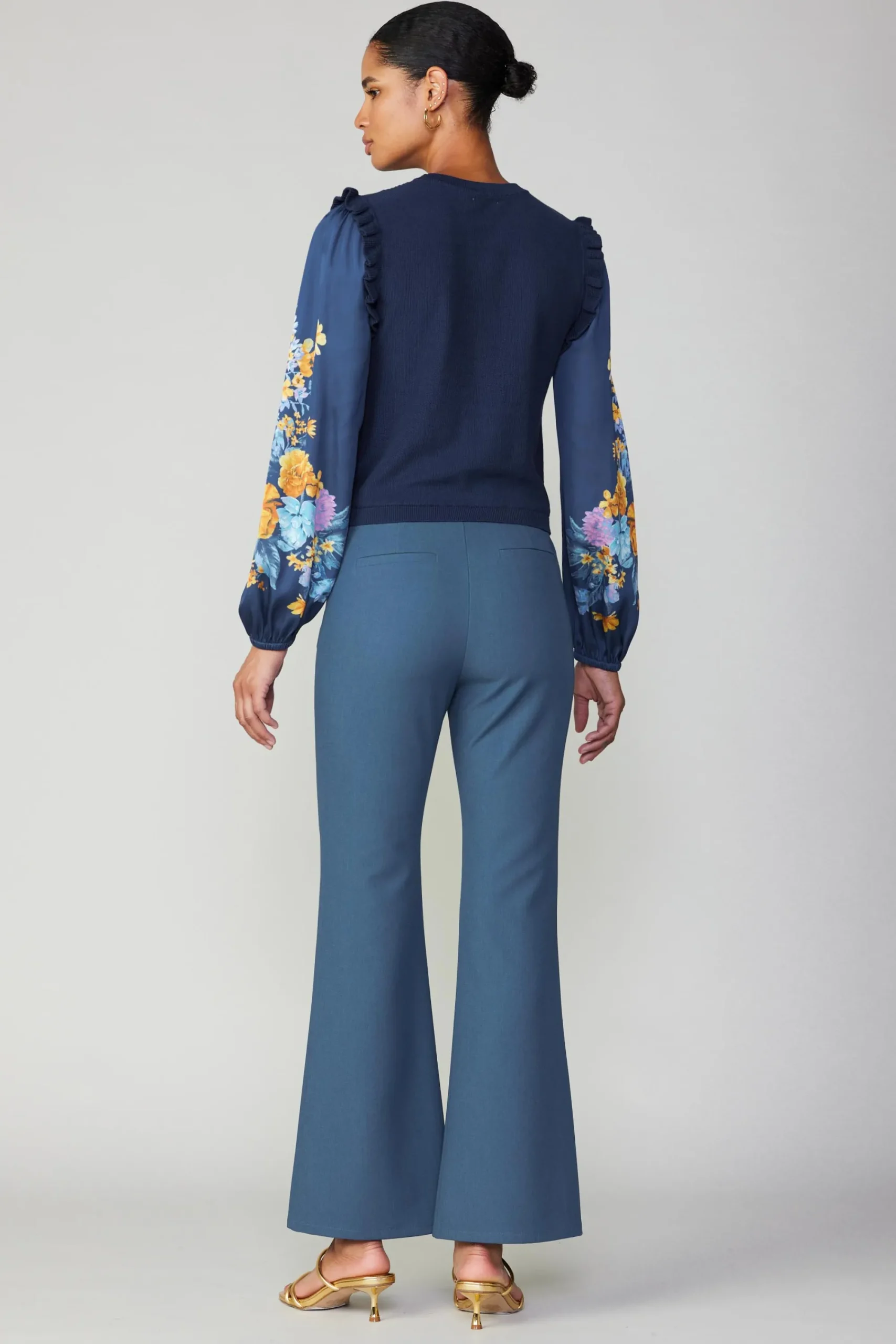 Current Air Sweaters-Floral Print Contrast Sweater Top NAVY