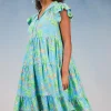 Current Air Mini Dresses-Floral Print Tiered Mini Dress BLUEMLT