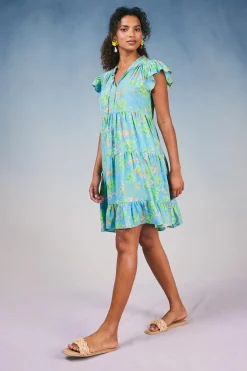 Current Air Mini Dresses-Floral Print Tiered Mini Dress BLUEMLT