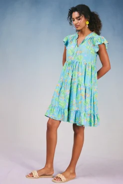 Current Air Mini Dresses-Floral Print Tiered Mini Dress BLUEMLT