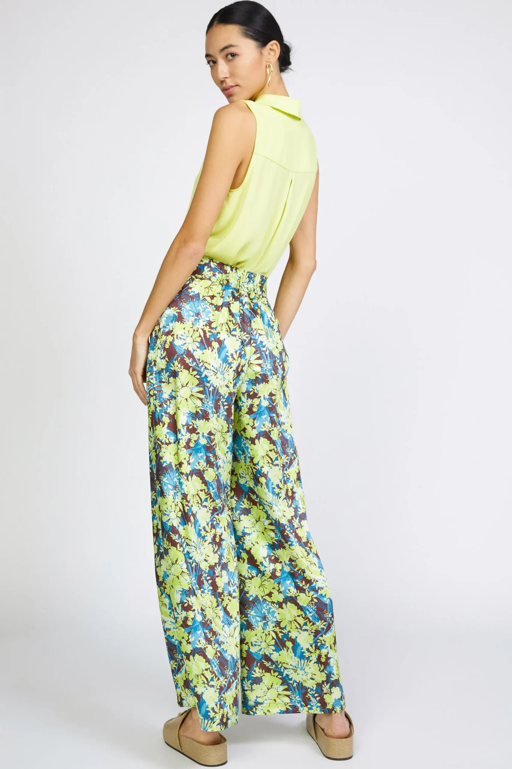 Current Air Pants-Floral Print Wide Pants LIMEFLORAL