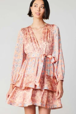 Current Air Mini Dresses-Floral Surplice Mini Dress CORAL